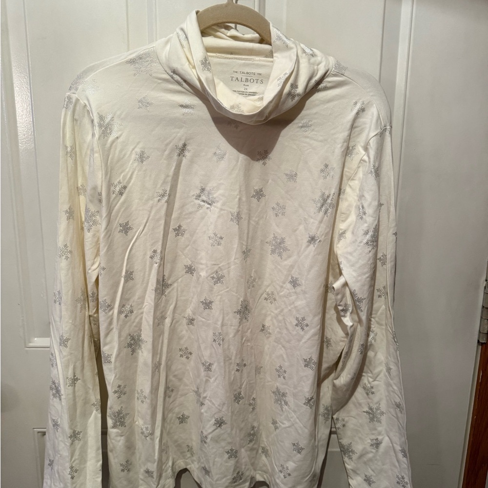 Talbots Snowflake Long Sleeve Turtleneck Tee
